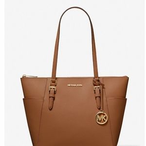 Charlotte Large Saffiano Leather Top-Zip Tote